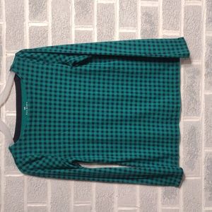 Talbots Women's Cotton & Modal Blend Green & Black Gingham Print Top Size Small